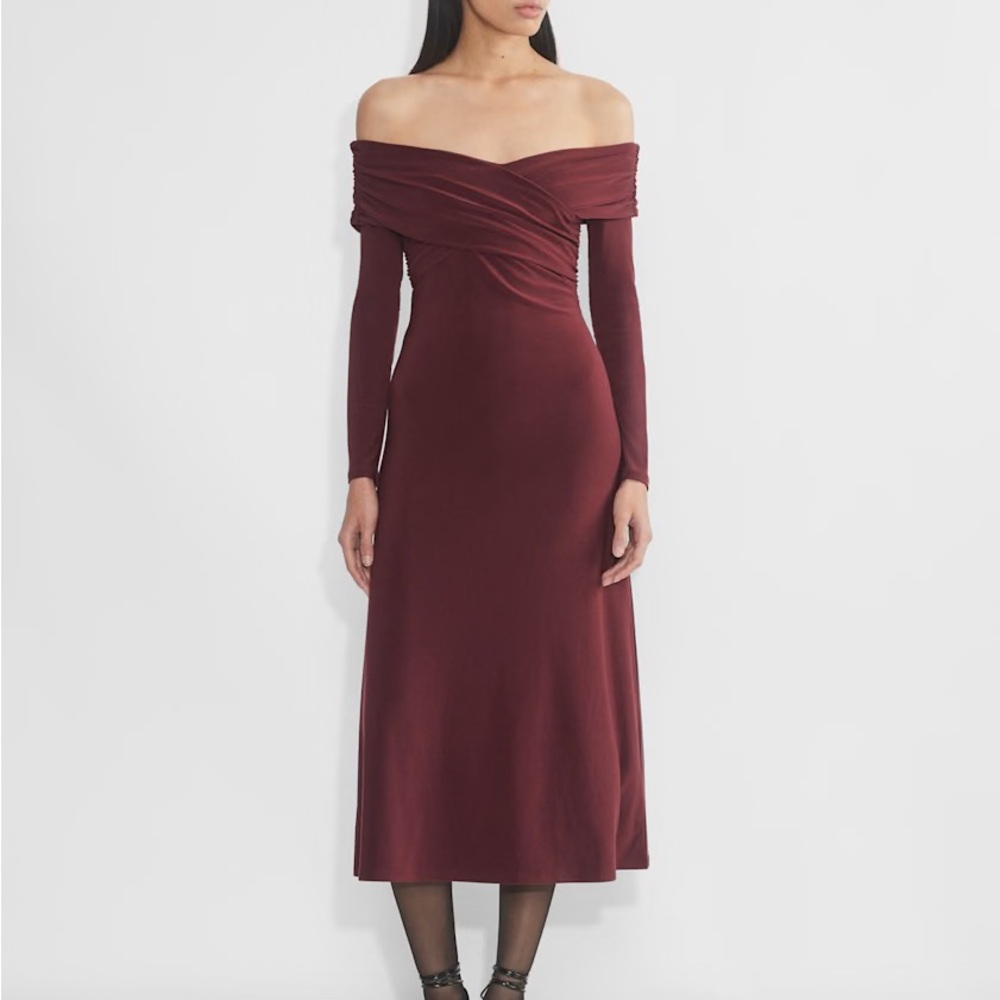 Aritzia Wilfred Off-Shoulder Burgundy Dress - Ida